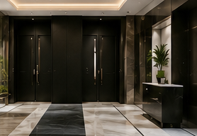 Entry hallway with sourced doors and finishes