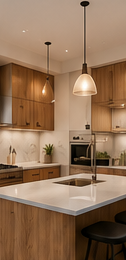 Kitchen with sourced cabinetry and fixtures